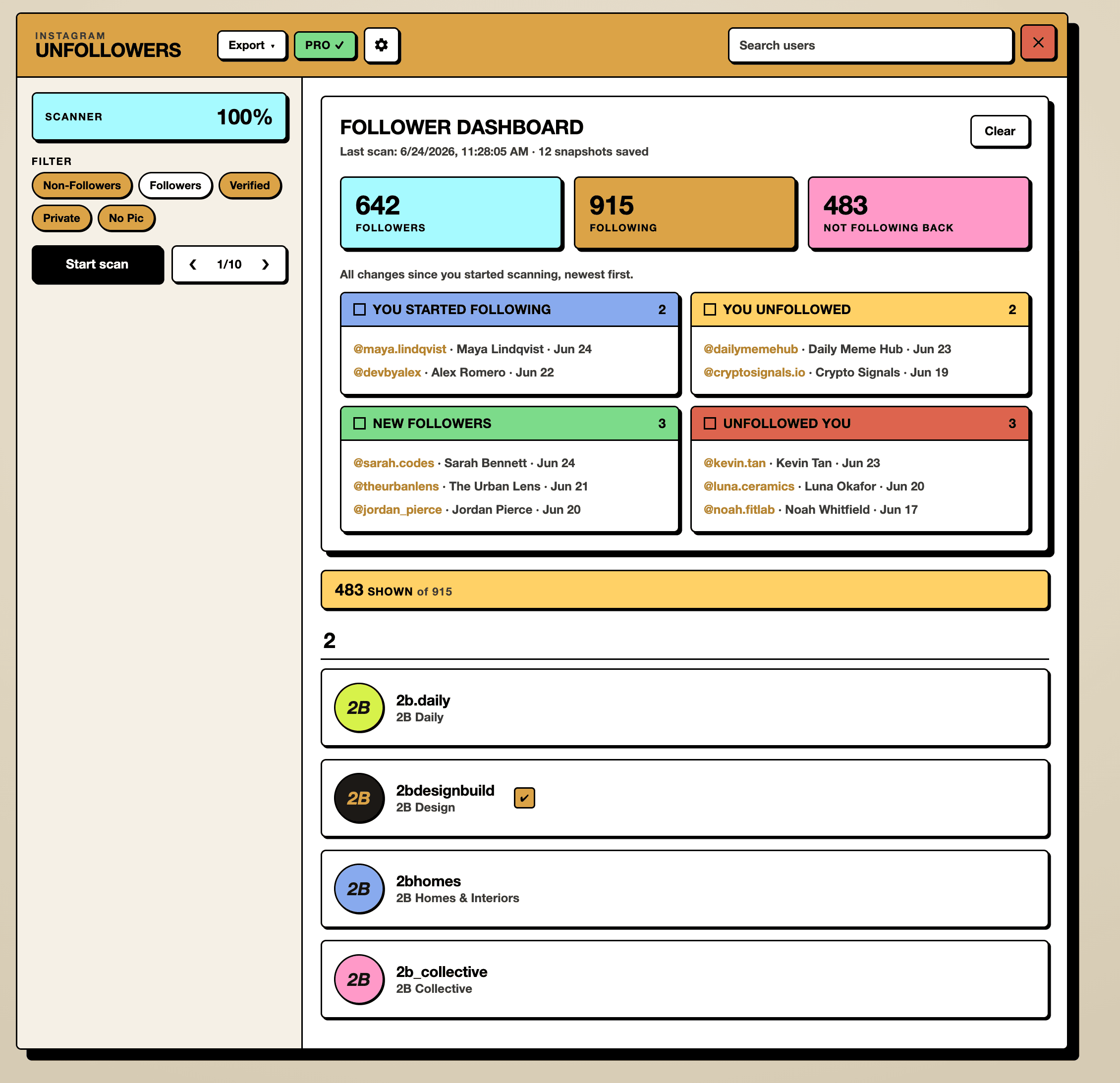 Unfollowers Tracker for IG dashboard